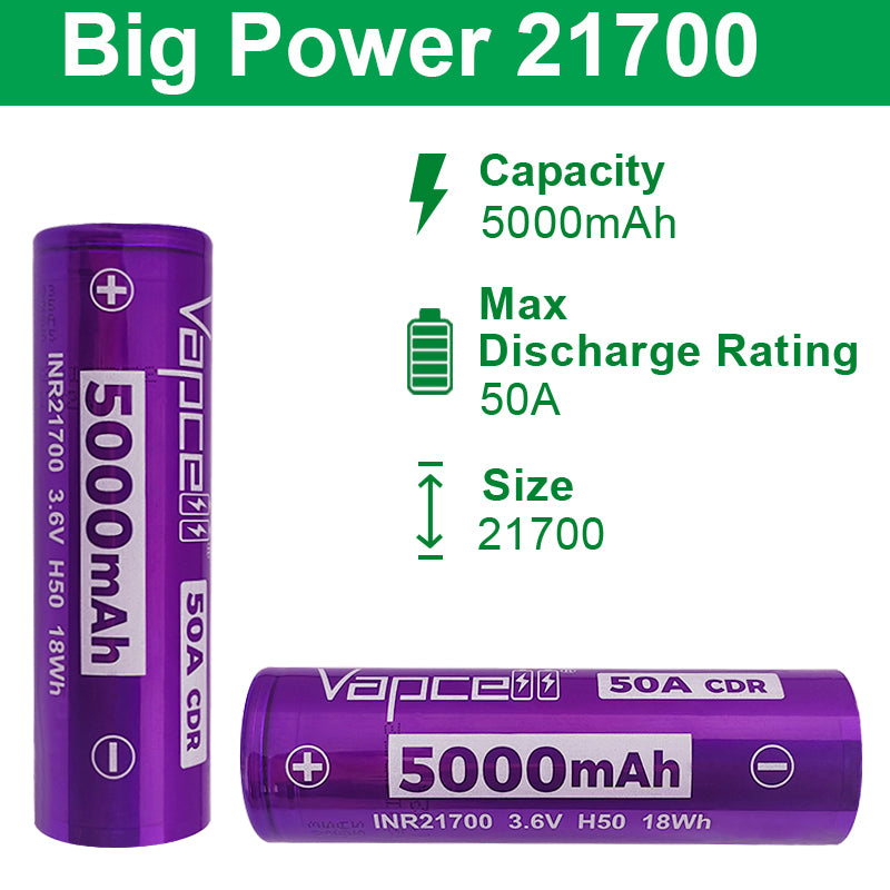 Vapcell H50 50A 5000mah 3.6V Rechargeable Li-ion Battery Secondary image