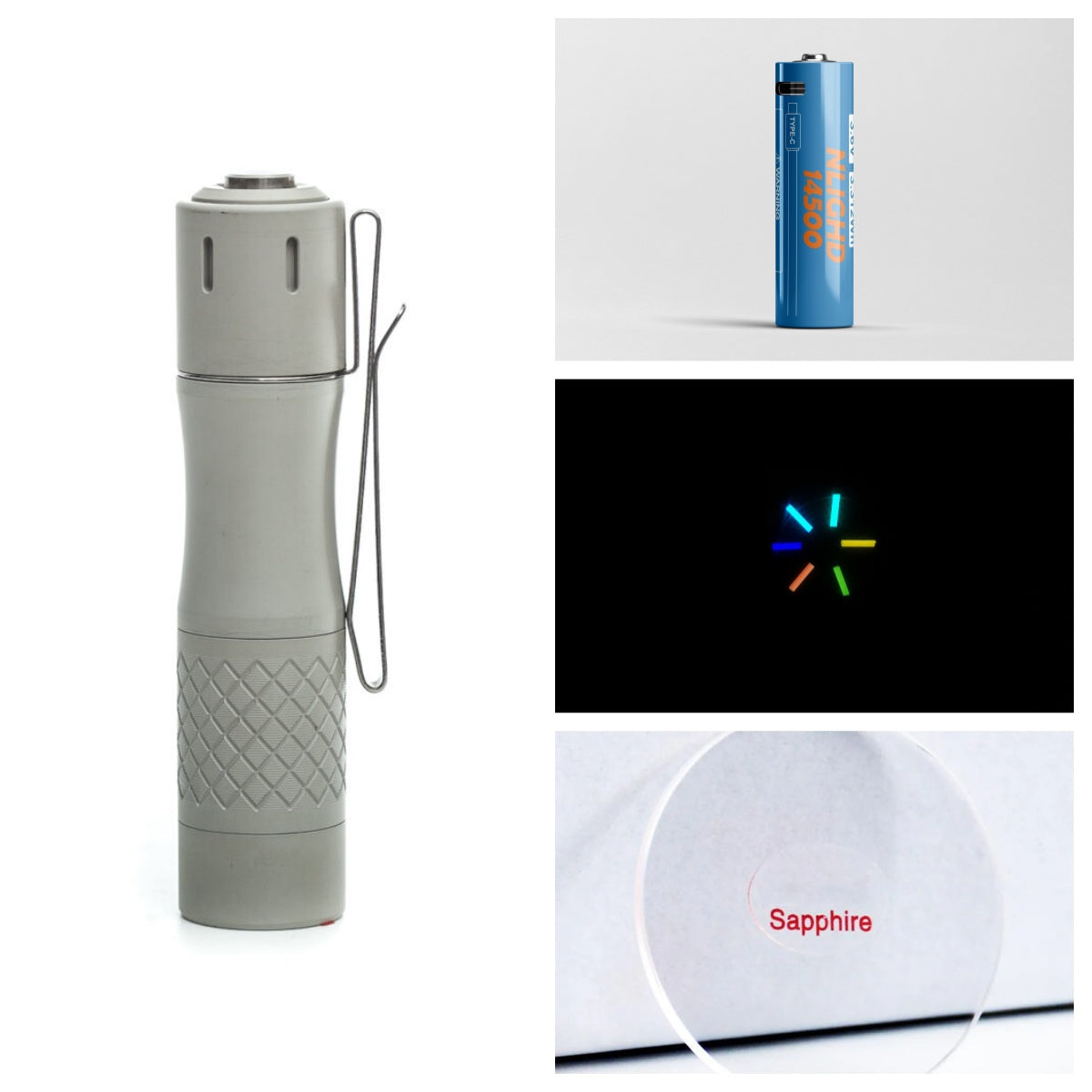 NLIGHTD E1 1000lm 14500 Flashlight Battery Lens Bundle