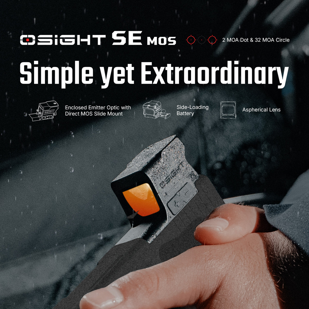 OLIGHT Osight SE MOS Direct-Mount Enclosed Emitter Red Dot Sight with Multi-Reticle System OLIGHT