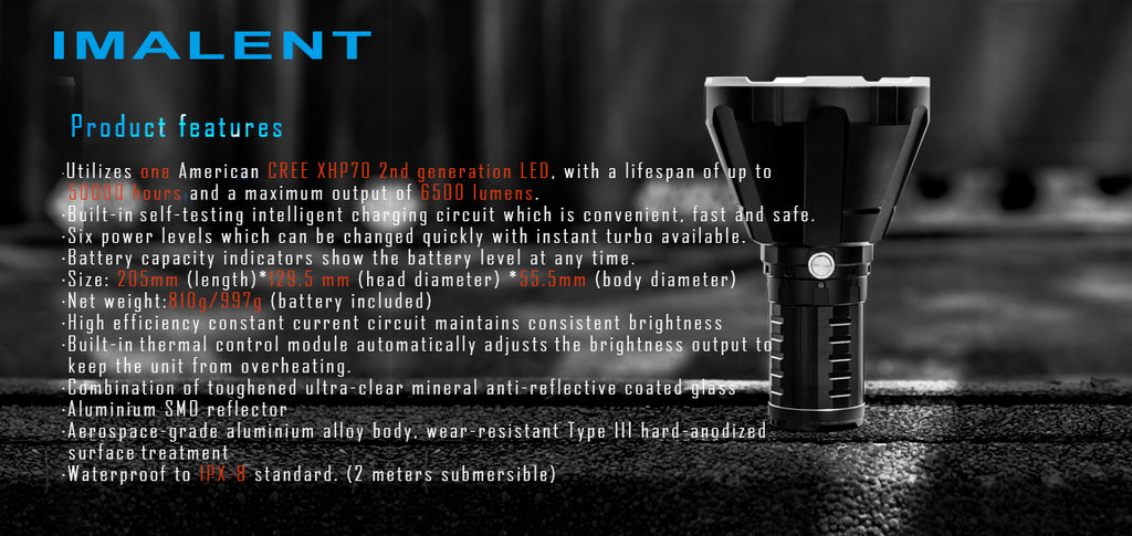 IMALENT R70C XHP70.2 6500 Lumens 1270m Search Light LED Flashlight