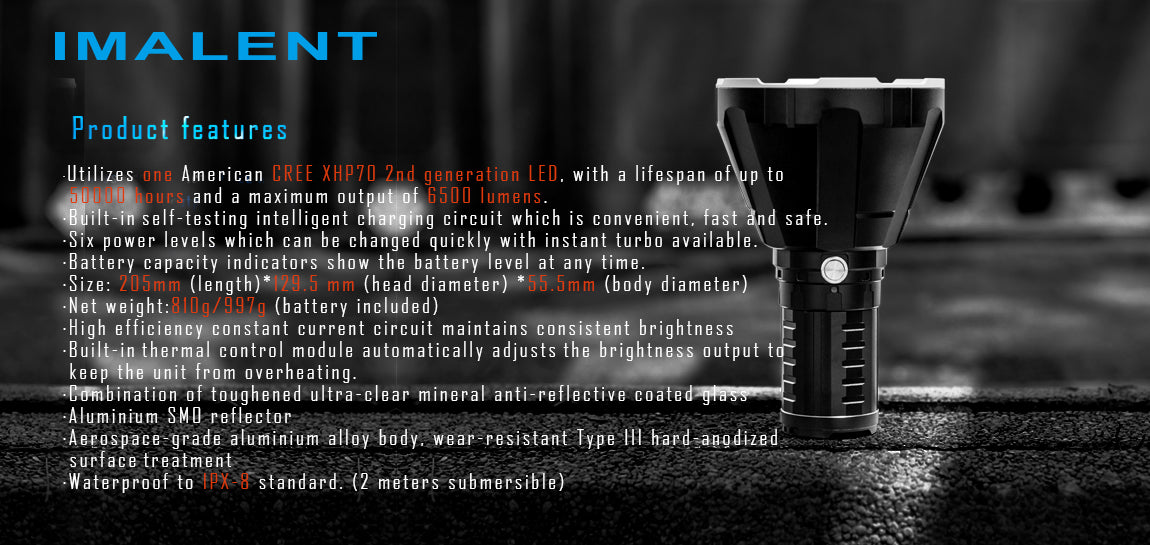 IMALENT R70C XHP70.2 6500 Lumens 1270m Search Light LED Flashlight
