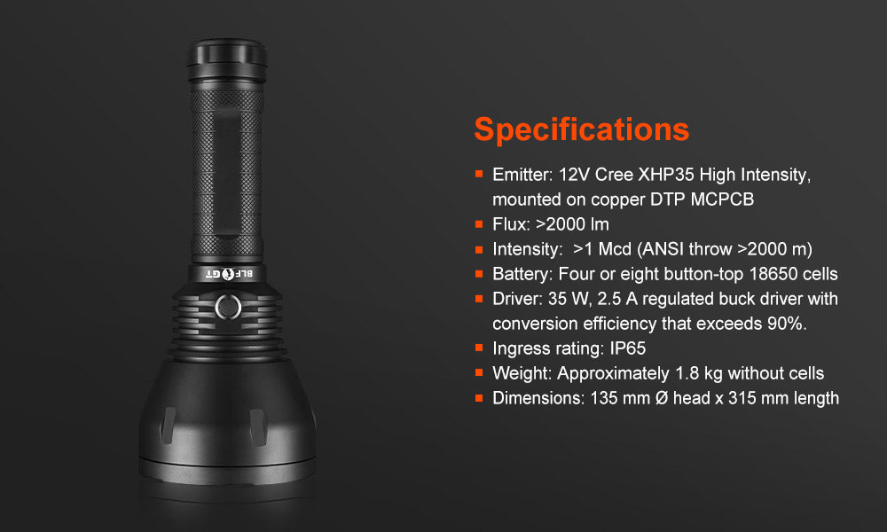 BLF GT XHP35 HI 2000 Lumens 2000mThrower Flashlight.