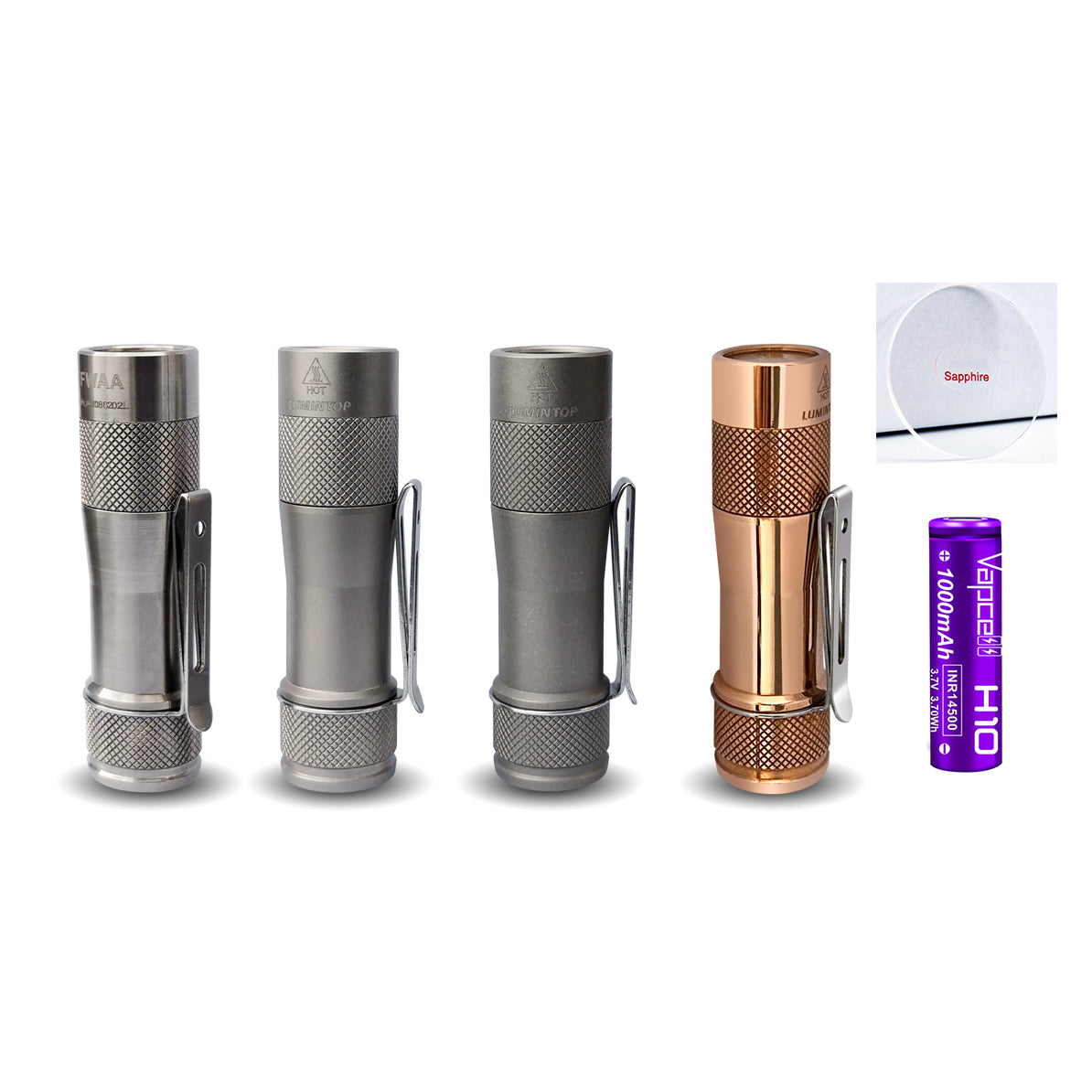 Lumintop FWAA  Copper Titanium 1400lm LED Flashlight with Battery Sapphire Lens Bundle Main image