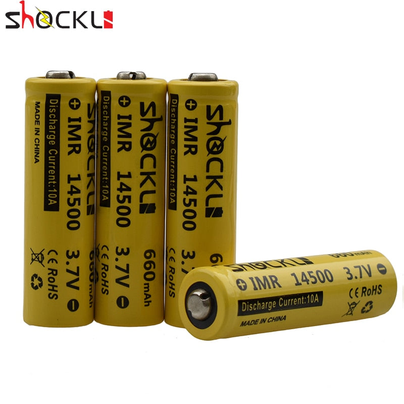 4pcs/ a lot Shockli 14500 battery 3.7V 660mAh Li-ion Rechargeable Battery + Battery Box for Flashlights Headlamps,torch. Main image