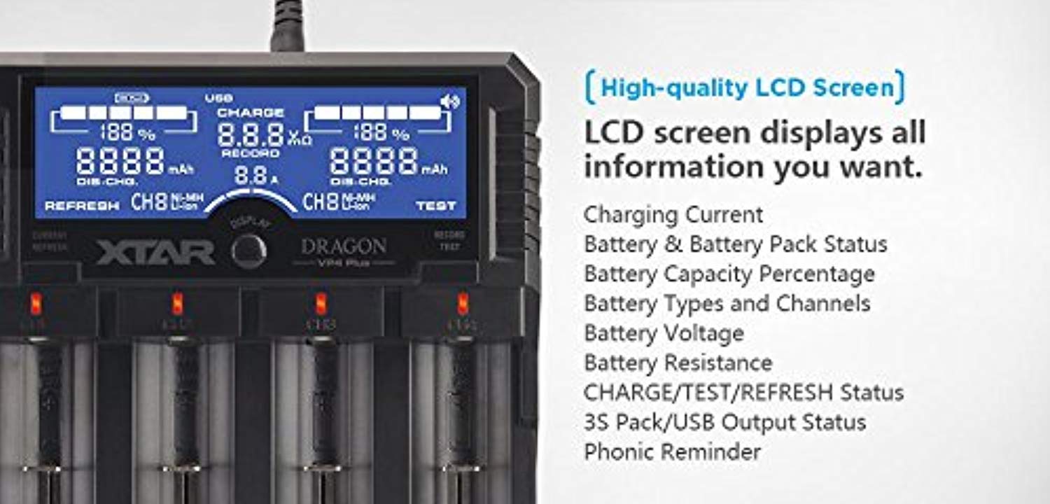 XTAR DRAGON VP4 PLUS Professional Battery Charger and Tester for 18650/14500/26650