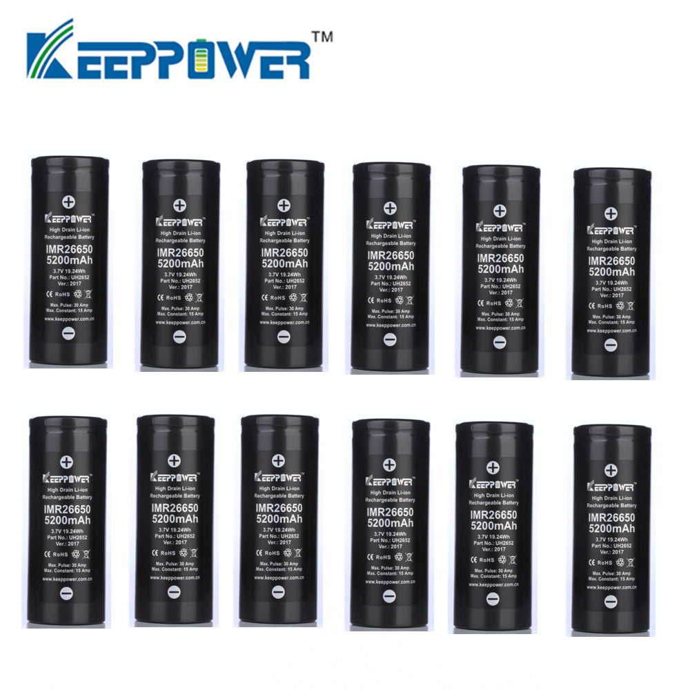 Original 12 pcs KeepPower IMR 26650 battery 5200mAh max 30A discharge 3.7v lithium battery