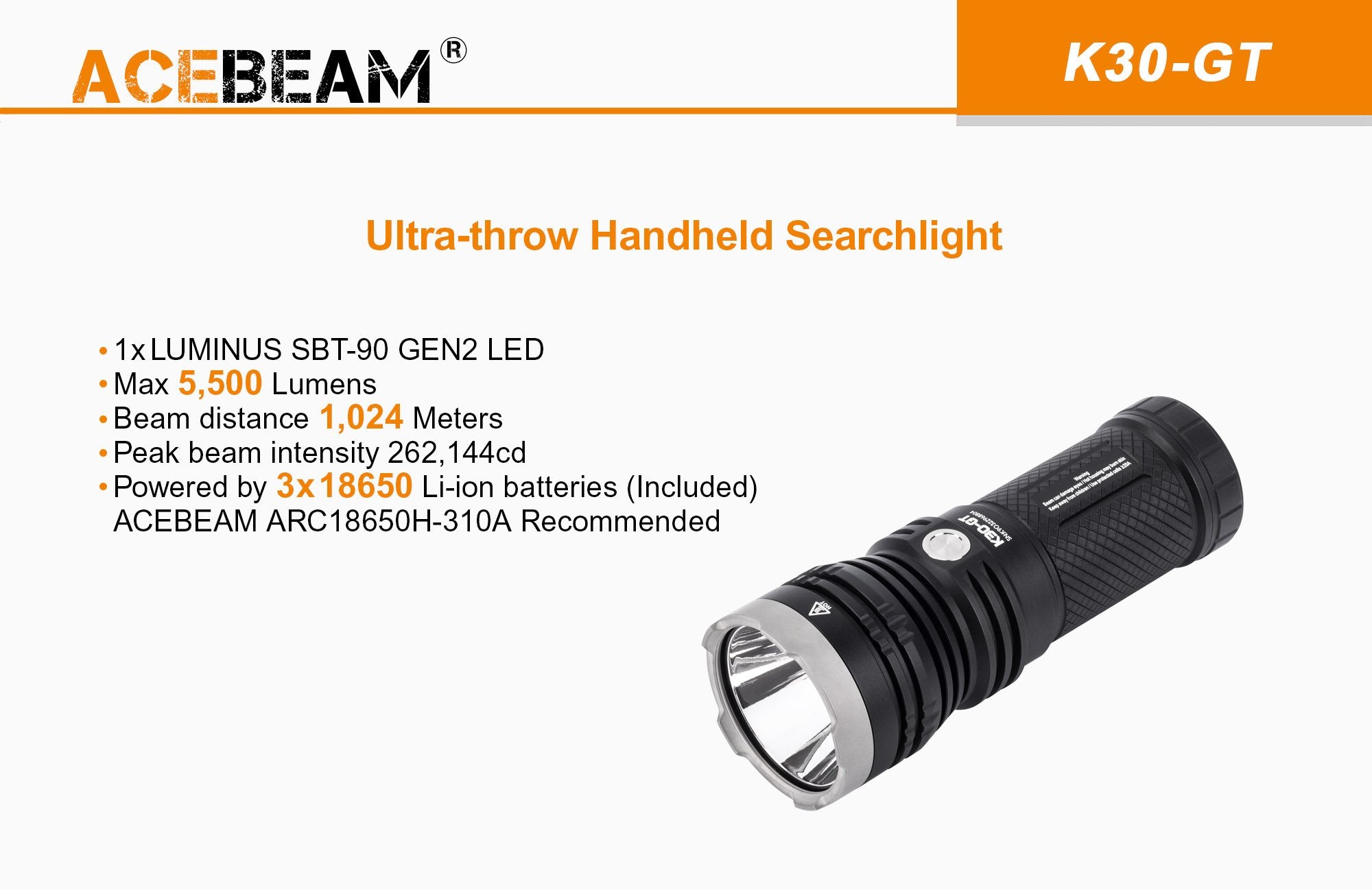 ACEBEAM  K30GT SBT90.2 5500lm 1024m Thrower LED Flashlight
