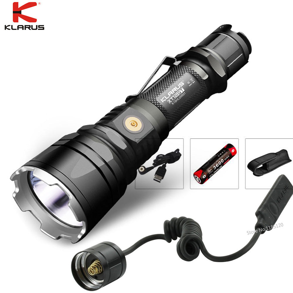 KLARUS XT12GT Magnetic Charging Flashlight CREE XHP35 HI D4 LED + 18650 3600mAh battery + KLARUS TRS1 Tactical Remote Swtich