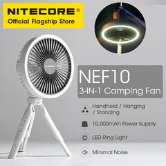 NITECORE NEF10 3-in-1 Camping Electrice Fan 10000mAh USB-C Rechargeable Ceiling Fans