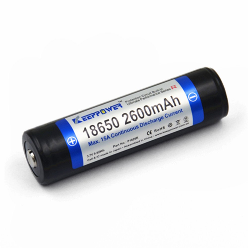 Original 1 Pcs KeepPower 2600mAh 18650 P1826R protected li-ion rechargeable battery Max 15A discharge