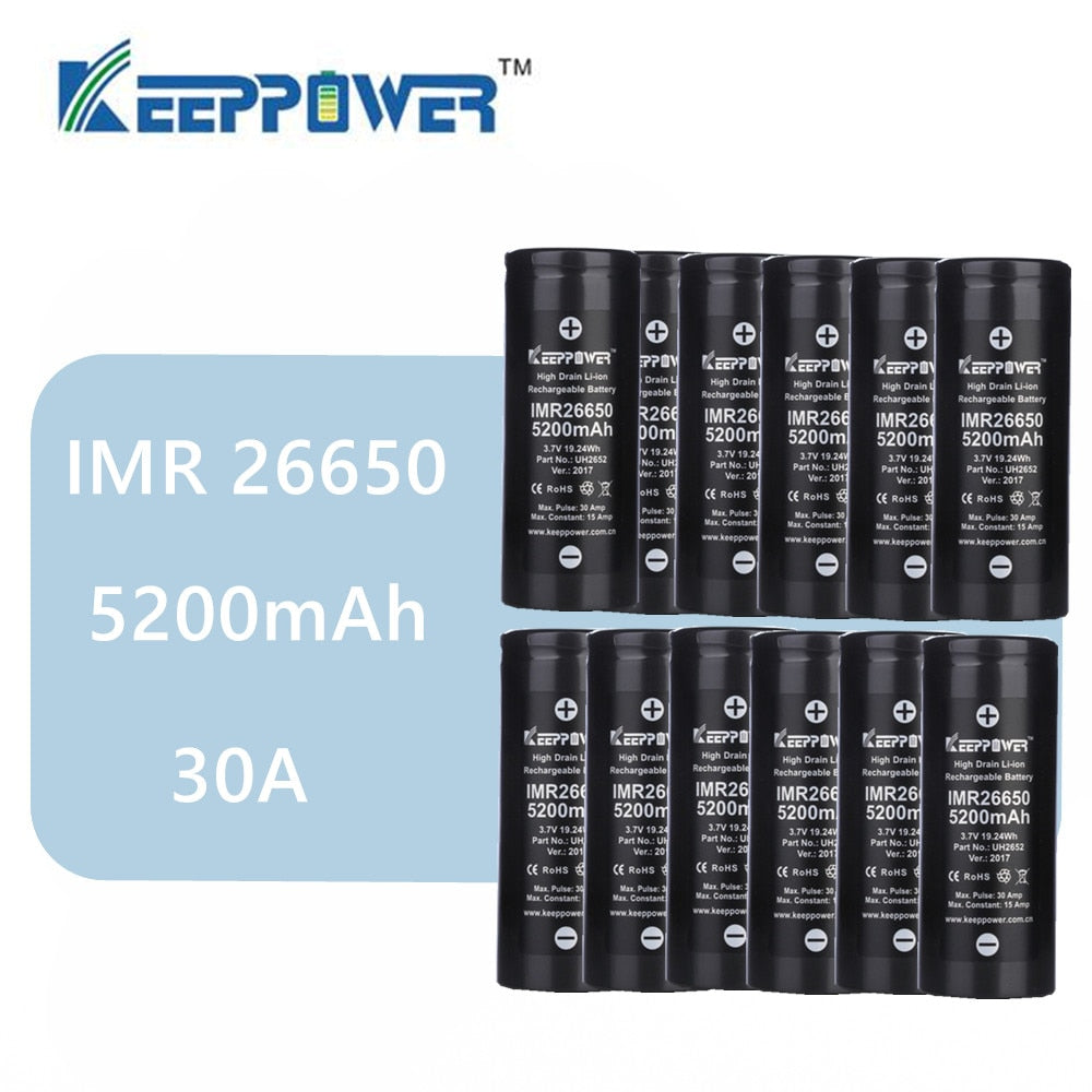 Original 12 pcs KeepPower IMR 26650 battery 5200mAh max 30A discharge 3.7v lithium battery Main image