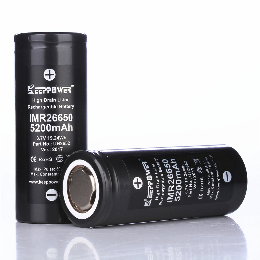 Original 12 pcs KeepPower IMR 26650 battery 5200mAh max 30A discharge 3.7v lithium battery