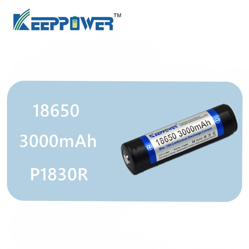 Original 1pcs KeepPower 3000mAh 18650 P1830R protected li-ion rechargeable battery Max 15A discharge