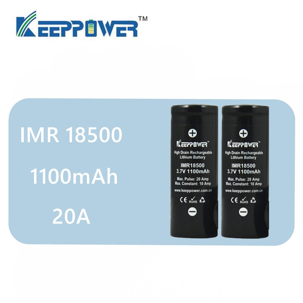 Original 2 pcs KeepPower IMR 18500 battery 1100mAh 20A max discharge li-ion high drain battery 3.7V Main image