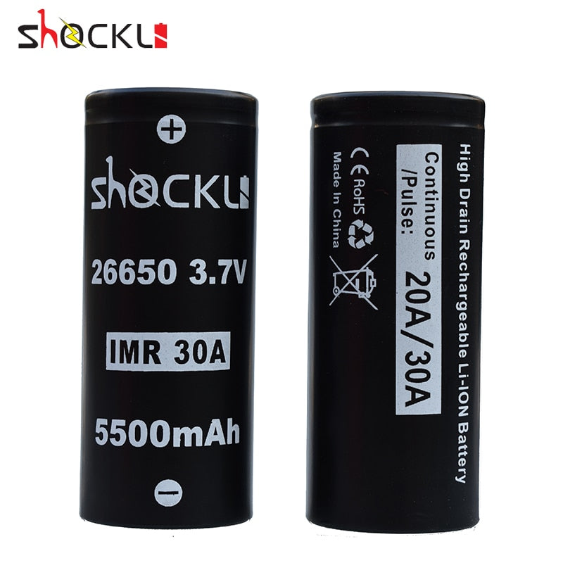 Shockli 26650 5500mAh 3.7V li-ion rechargeable battery 20A 30A for high power flashlights
