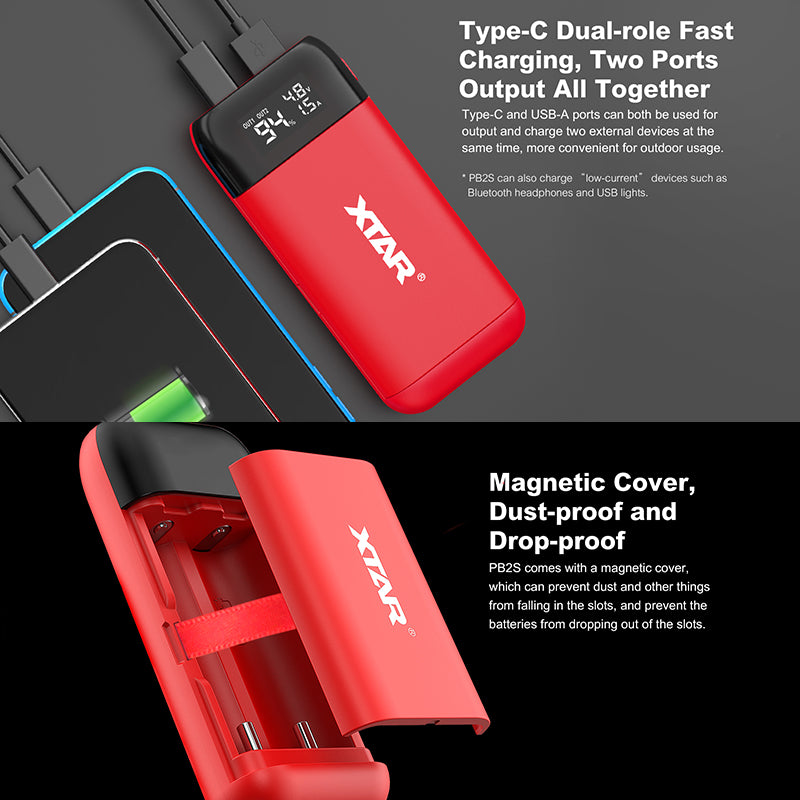 XTAR Power Bank LCD USB Charger QC3.0 Type-C INPUT PB2S For 18700 20700 21700 18650 Battery / ONLY PB2 Battery Charger FOR 18650