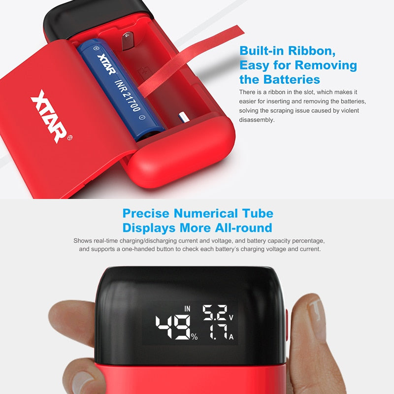 XTAR Power Bank LCD USB Charger QC3.0 Type-C INPUT PB2S For 18700 20700 21700 18650 Battery / ONLY PB2 Battery Charger FOR 18650