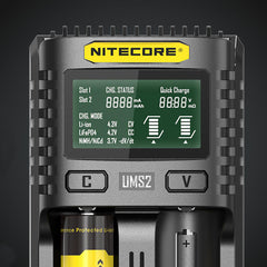 NITECORE UMS2 2 Slots LCD Screen Battery Charger For 26650 18650 21700 16340 18350