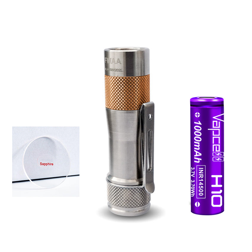 Lumintop FWAA  Copper Titanium 1400lm LED Flashlight with Battery Sapphire Lens Bundle