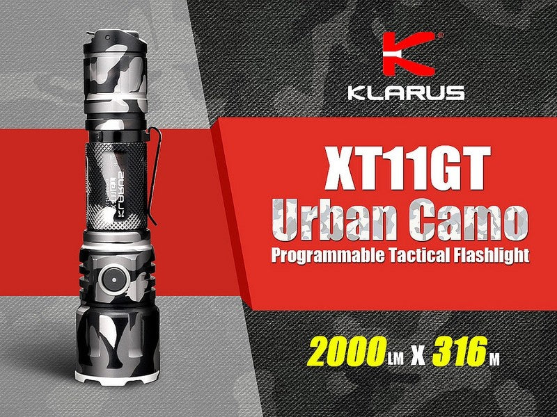 Klarus XT11GT Urban Camo XHP35 HD 2000 Lumen Rechargeable Tactical LED Flashlight Main image