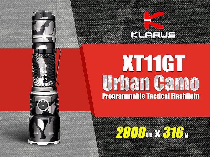 Klarus XT11GT Urban Camo XHP35 HD 2000 Lumen Rechargeable Tactical LED Flashlight